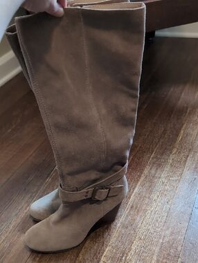 Sole Society Knee-High Suede Boots in Taupe Brown